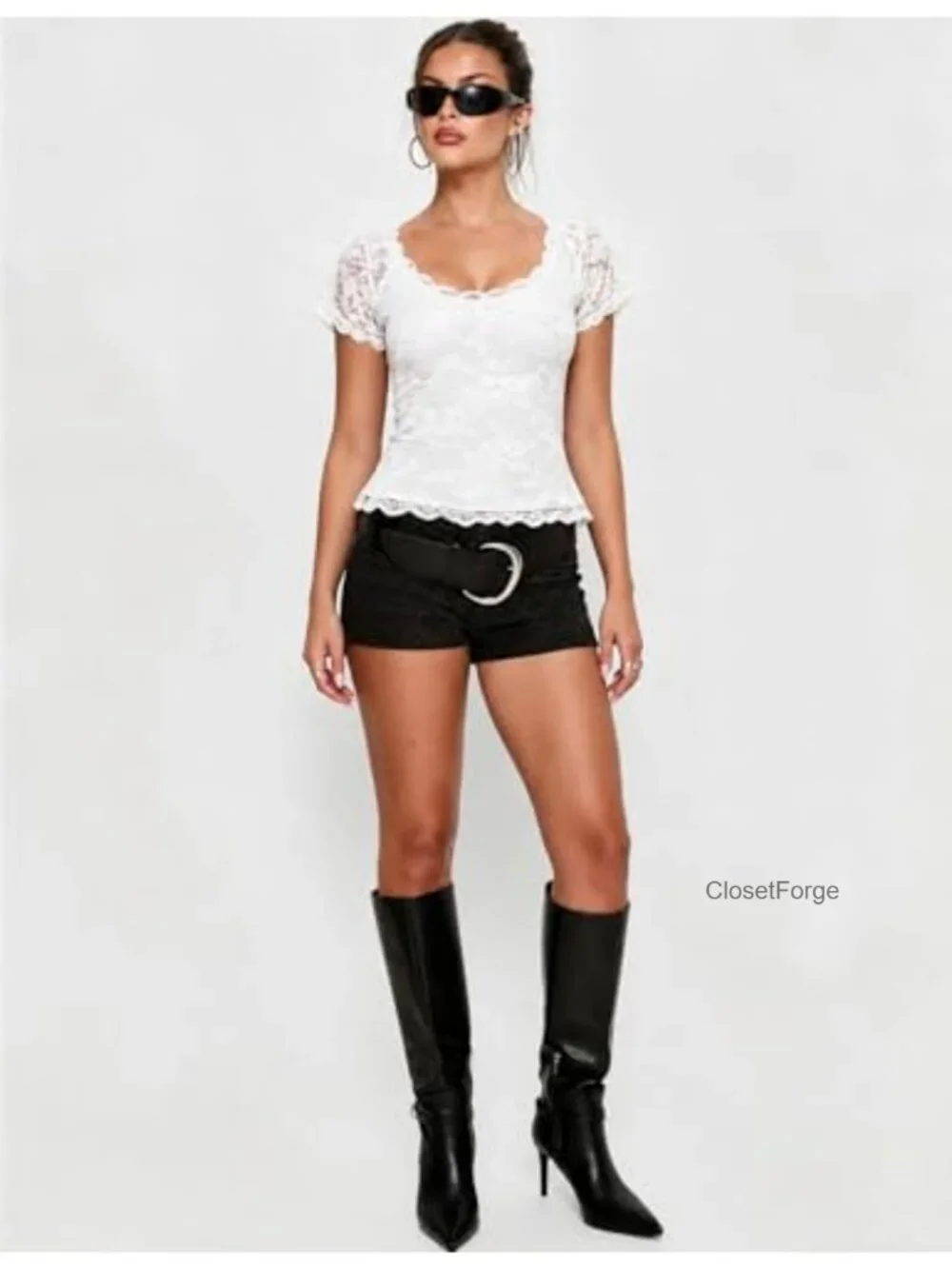 Off Shoulder Lace Top Women Sheer Y2K Corset Blouse Going Out Short Sleeve